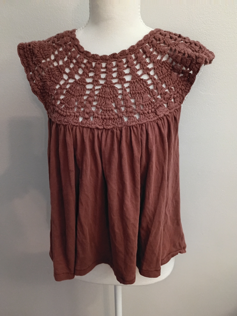 Lucky Brand Crochet Yoke Sleeveless Tunic - Rust
